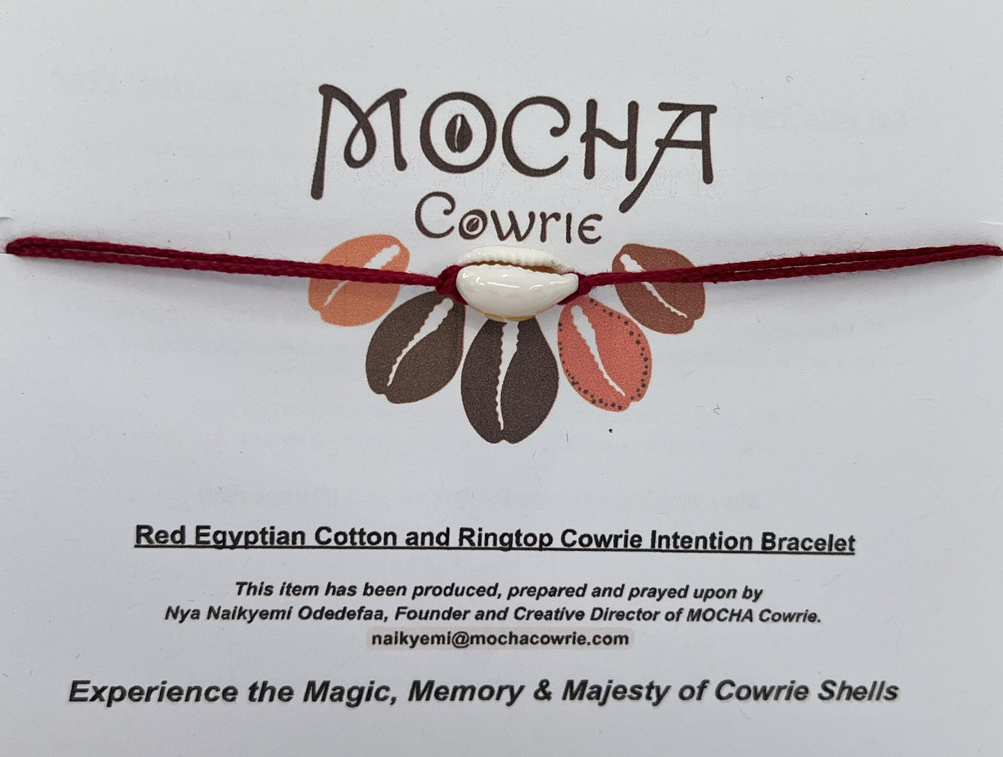 Red Egyptian Cotton and Ringtop Cowrie Intention Bracelet