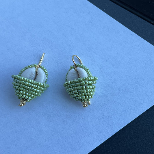 Pearlized Celery Ringtop Basket Earrings