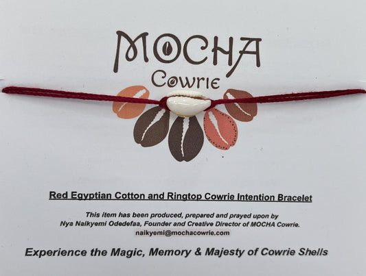 Red Egyptian Cotton and Ringtop Cowrie Intention Bracelet